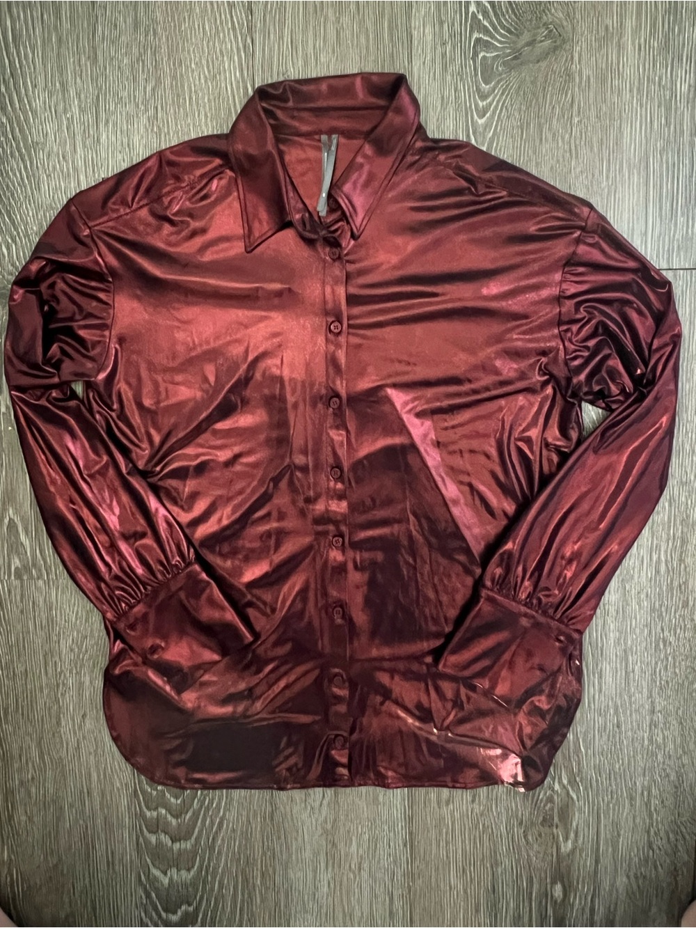 By Anthropologie Burgundy Metallic shimmer Button Down Blouse XS